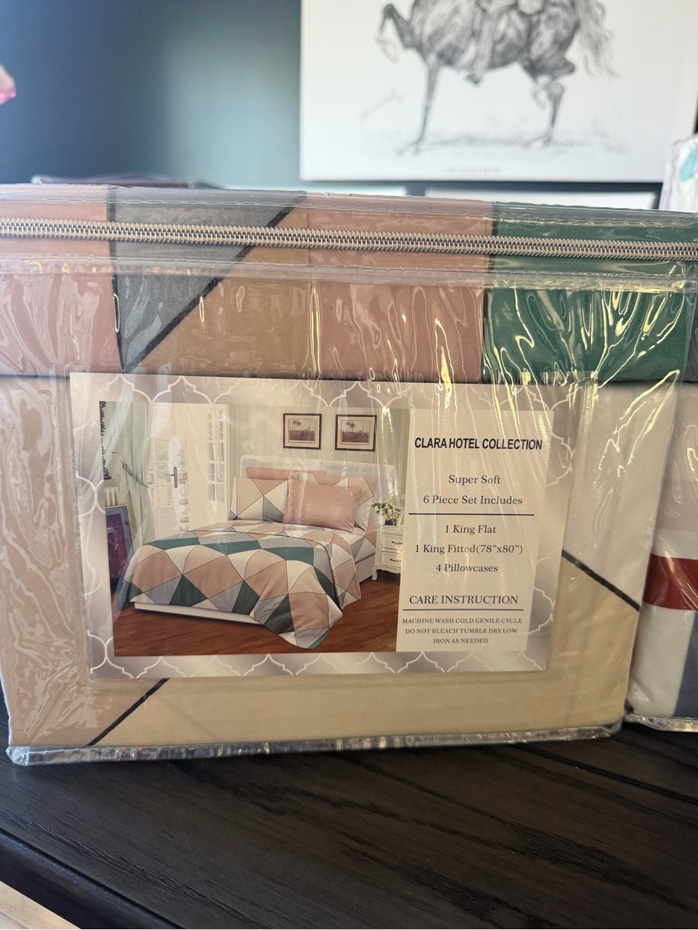 Hotel Collection Geometric King 6 piece sheet Set in Beige, Pink & Green